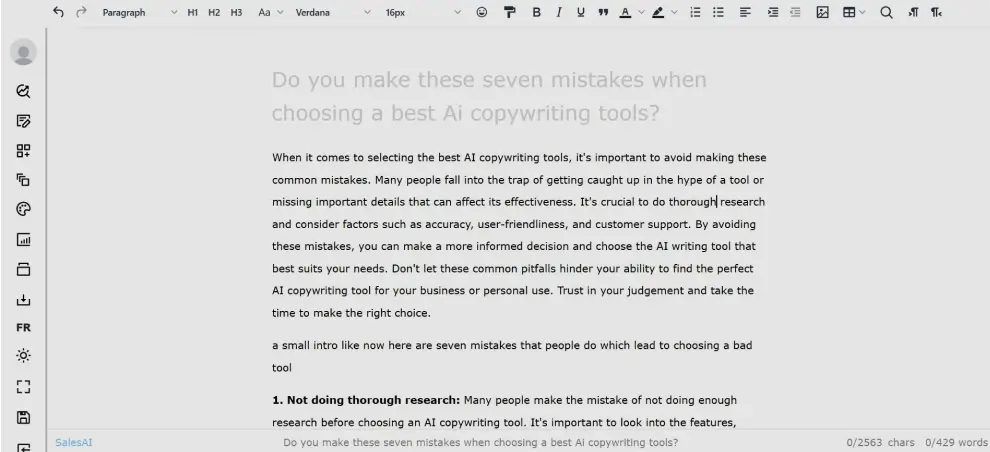 Writing a full-length article using the ClosersCopy AI assistant.